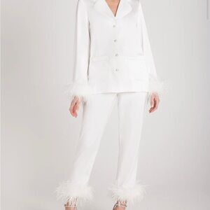 NWT Nadine Merabi Darcie Pajamas - White Bridal Feather PJs with Pearls